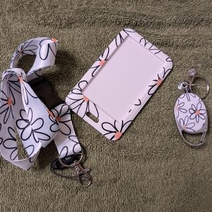 Floral Lanyard and Sliding Badge Holder Set NWT